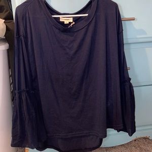 Navy long sleeve, see through bell sleeve top